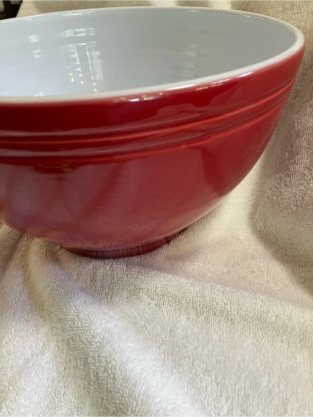 Vintage Emile Henry large red ceramic mixing bowl (model 6574), made in France